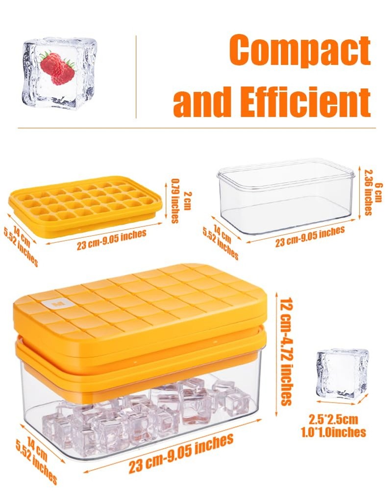 2PC Ice Cube Tray with Lid and Bin Stackable Freezer Ice Molds Easy Release