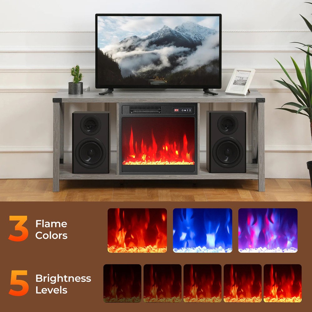 18" Electric Fireplace Insert w/Remote Control Adjustable Flame Color Brightness