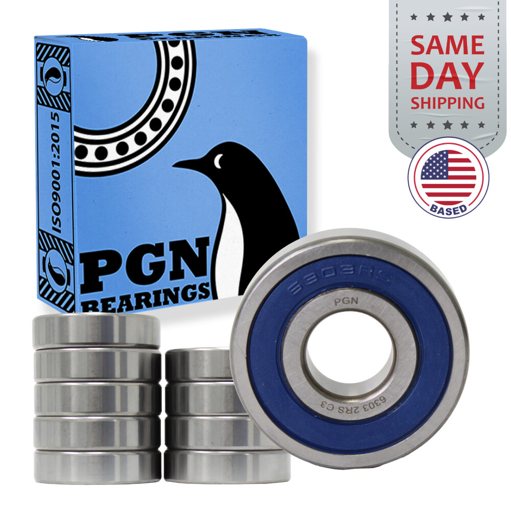 (10) 6303-2RS Premium Rubber Seal Ball Bearing C3 EMQ, 17x47x14, 6303 2RS 6303rs