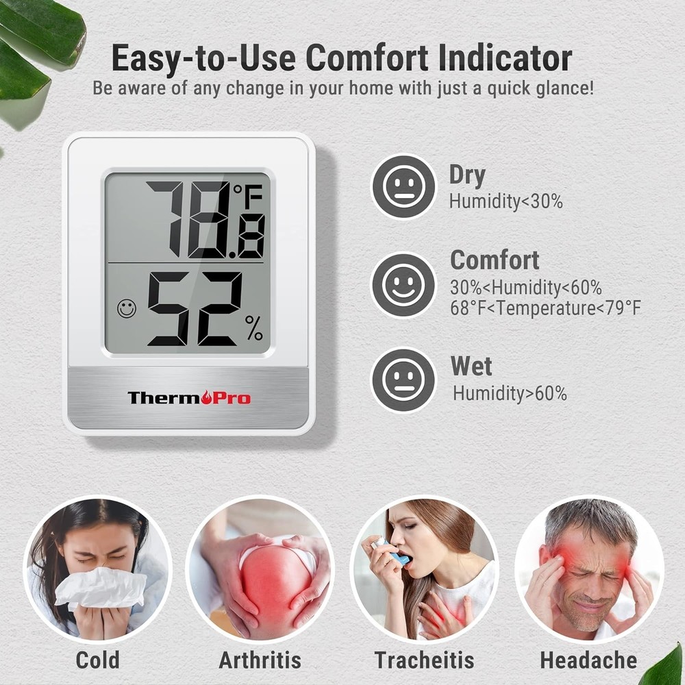 Versatile TP49 Digital Hygrometer - Tabletop, Wall Mount, Perfect for Every Room