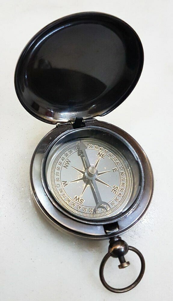 Handmade Push Button Compass Antique Brass Compass Pocket Style