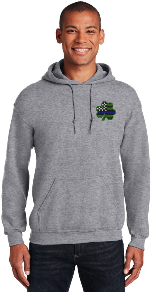 Blue Line Shamrock Pullover Hoodie Grey Embroidered