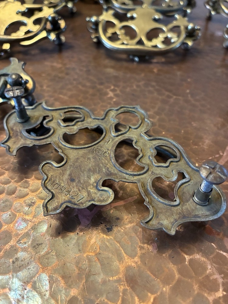 Fancy Drexel Chippendale Solid Brass Drawer Pulls Set 10 Bat Wing 4 3/4”w