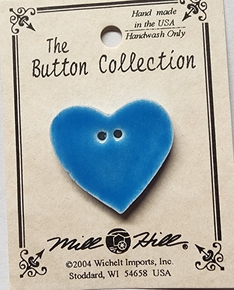 DIY Mill Hill Ceramic Button - Large Aqua Heart
