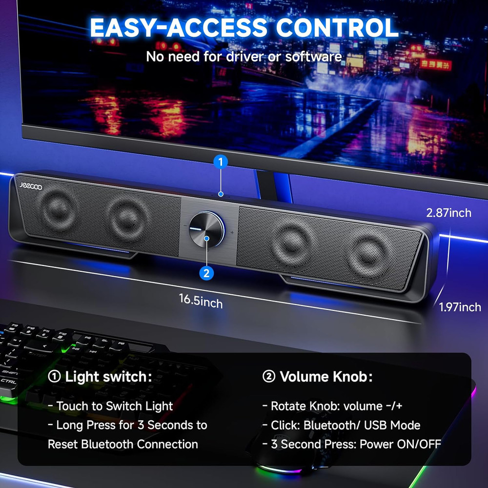 A40 Bluetooth Computer Speakers with Clear Sound, USB Plug & Play PC Speakers