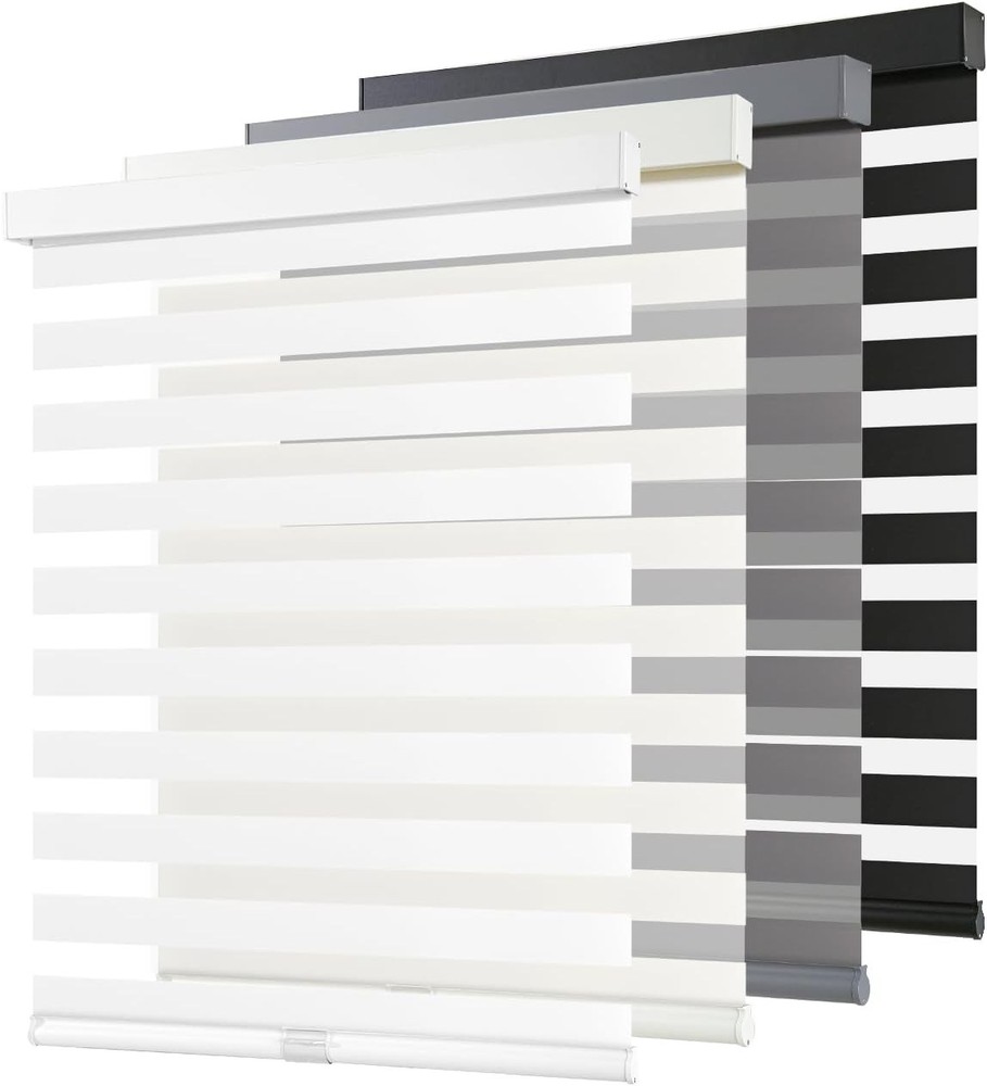 Cordless Zebra Blinds Windows Pull Down Roller Window Shades Dual Layer Light