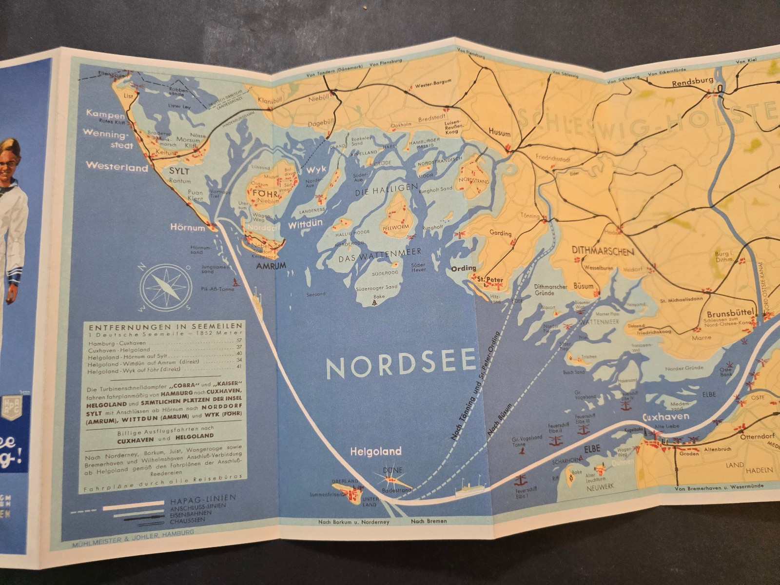 WW2 WWII German HAPAG Nordsee Map Brochure Hamburg Helgoland Travel Foldout 1933