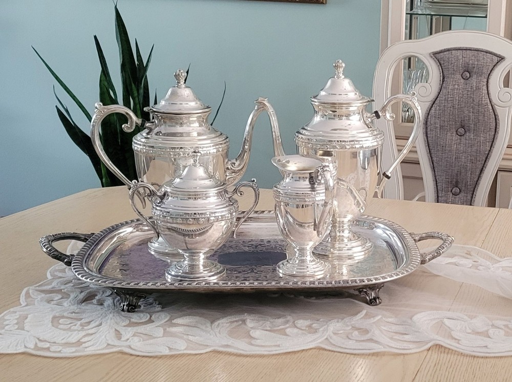 Mayfair By Rogers Bros Silverplated Coffee/Teapot Set & Leonard Servg Tray