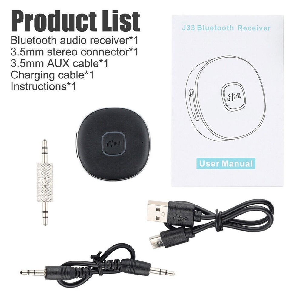 Wireless Bluetooth Receiver 3.5mm Aux Car Adapter Audio Receiver for Home Stereo