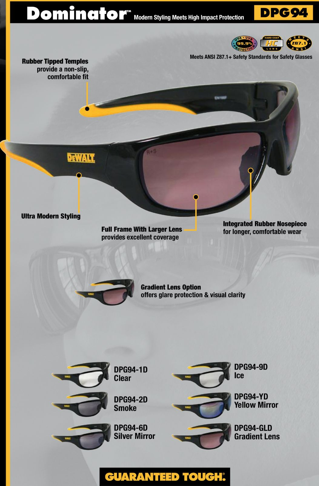 DeWalt DPG94-9C Dominator Safety Glasses, Indoor/Outdoor Lens