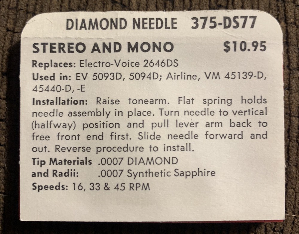 Superb Needle Diamond Needle 375-DS77