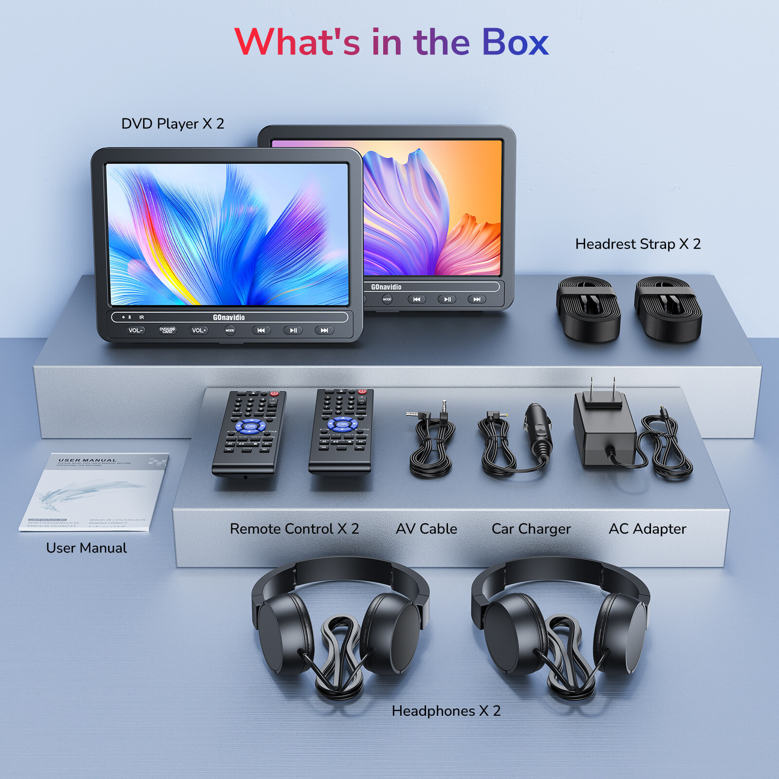 2 x 10.5" Car Headrest Monitor Portable DVD Media Player w/Headsets HDMI USB SD