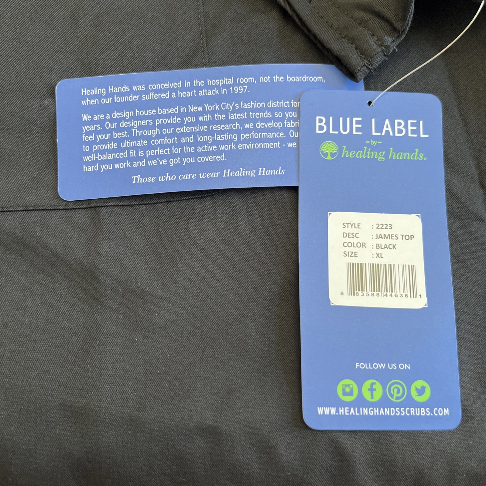 Healing Hands James Scrub Top Men's XL Black Short Sleeve V-Neck Nursing Uniform