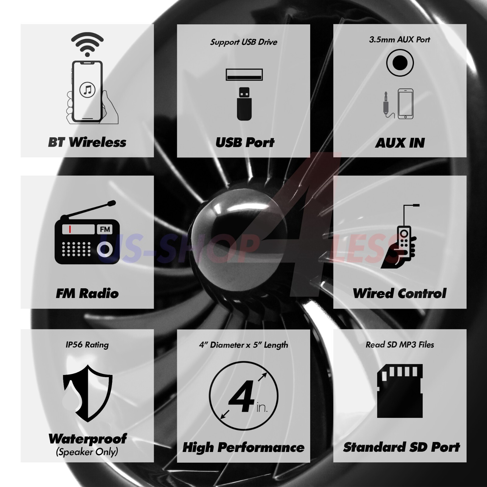 1000W Bluetooth Motorcycle Stereo 4 Speakers Audio MP3 System AUX USB FM Radio