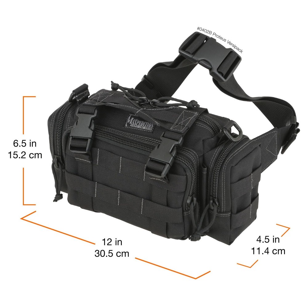 Maxpedition Proteus Versipack Waist Pack, Black - Durable & MOLLE Compatible