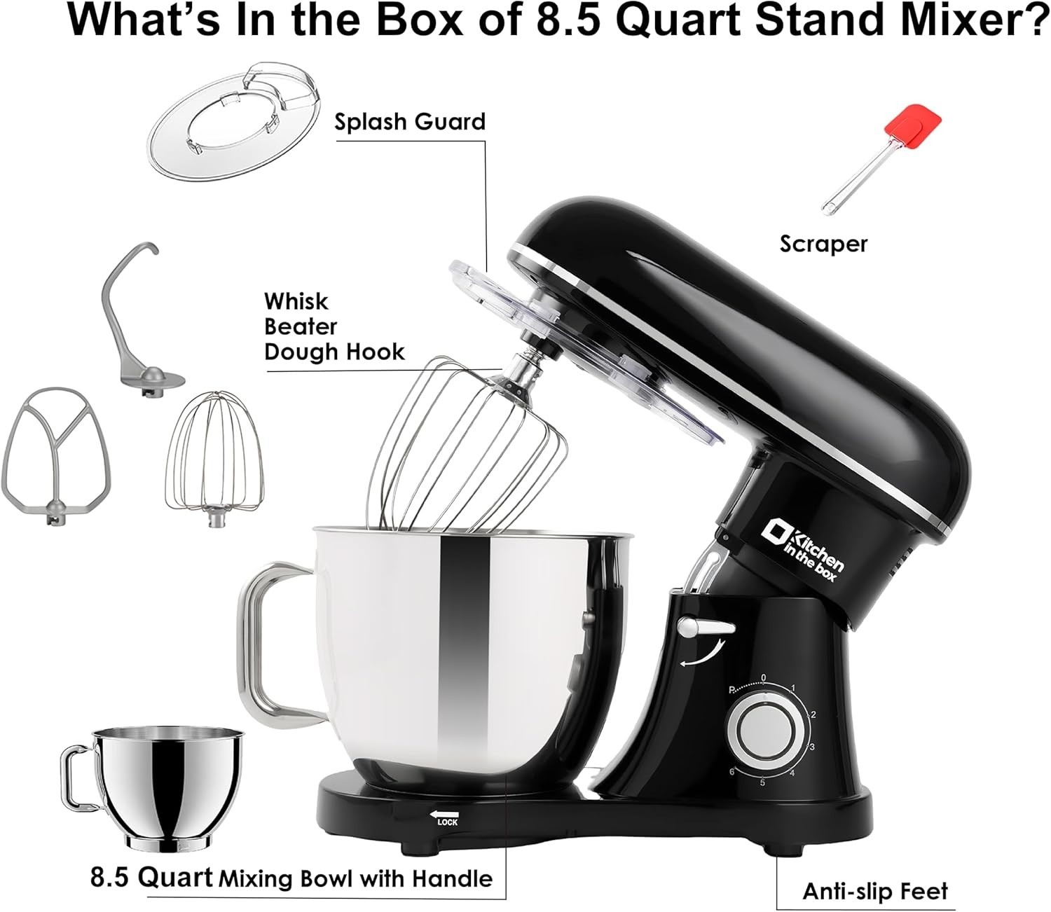 Kitchen in the box Stand Mixer 8.5QT 900W Heavy 6-Speed Stainless Steel