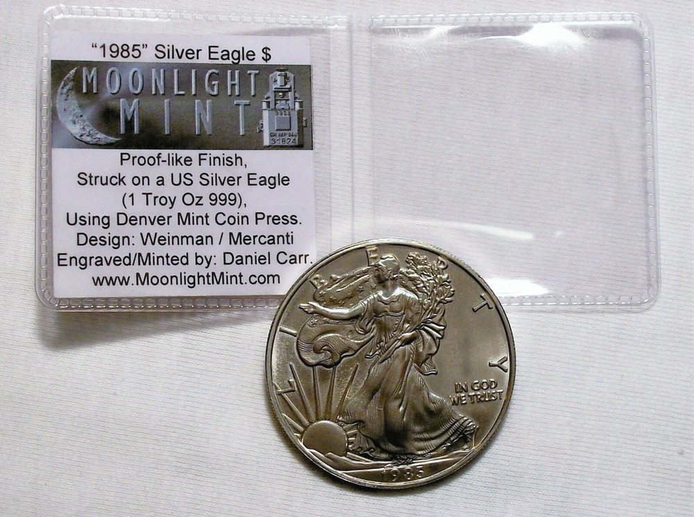 Daniel Carr - "1985" Silver Eagle Dollar - Overstrike - Proof-Like Finish