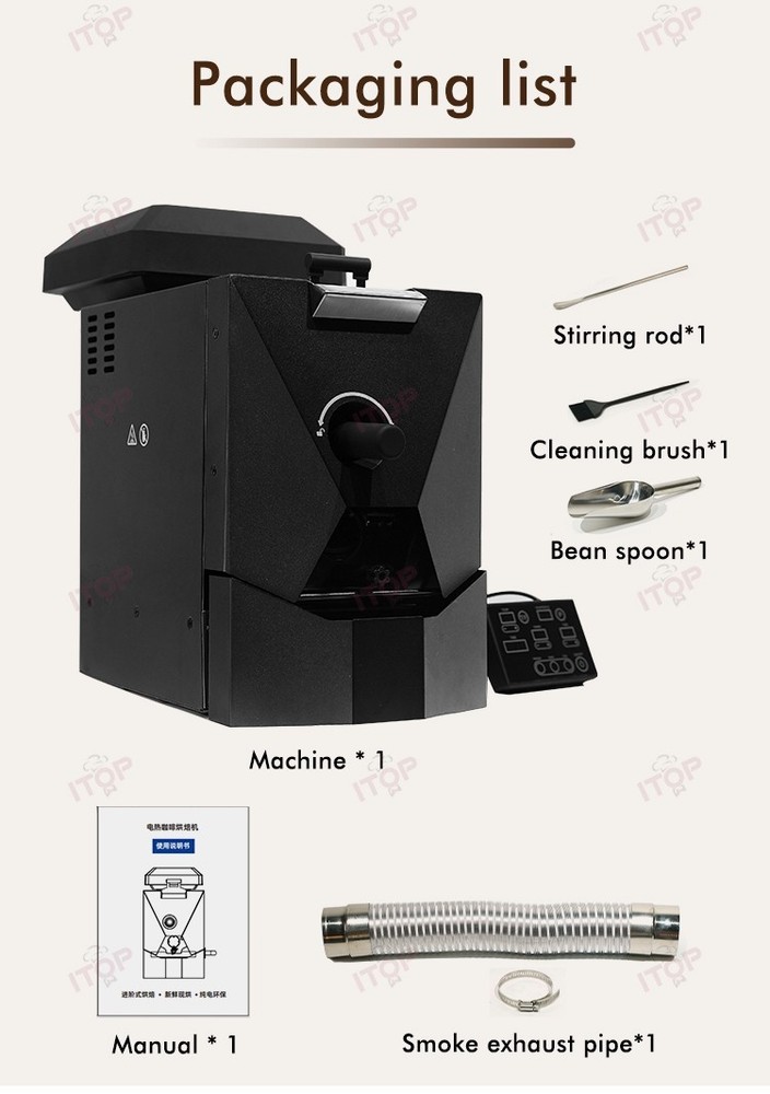 ITOP Electric Coffee Bean Roaster Drum Roaster 3 Operating Modes Espresso Tool
