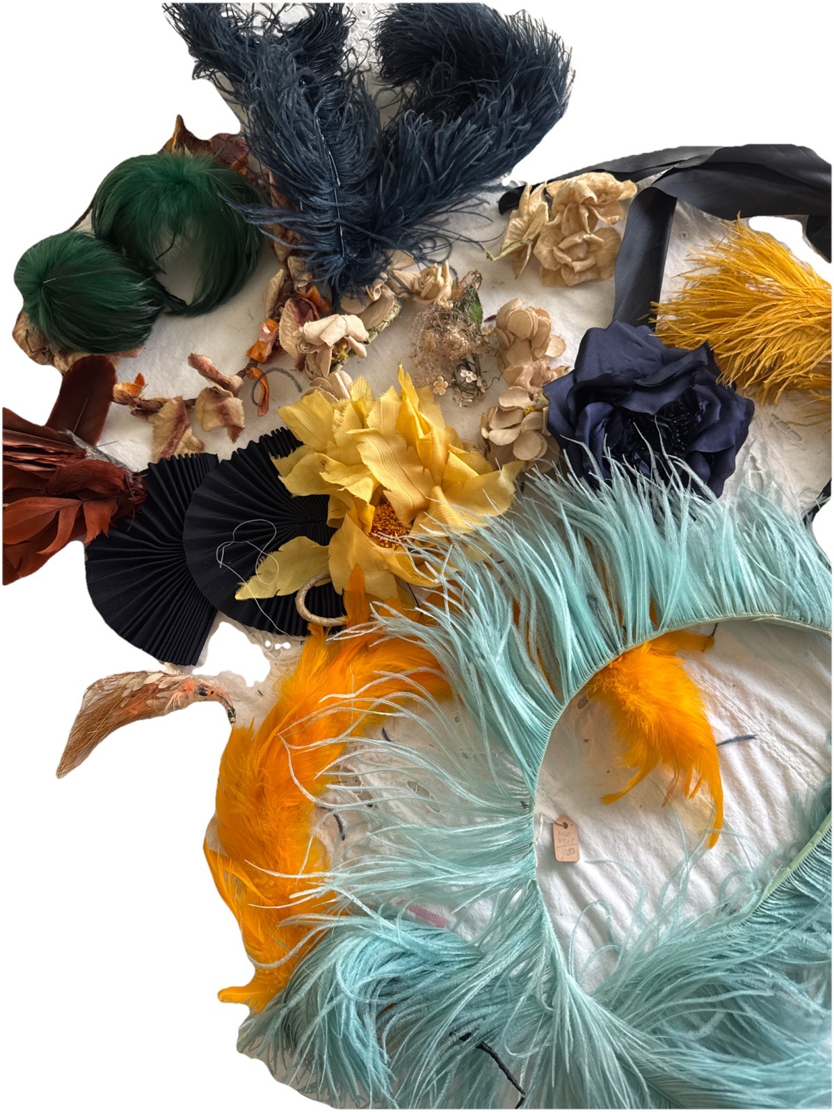 Vintage Antique Millinery Flowers Feathers Hat Trim 16 Pieces