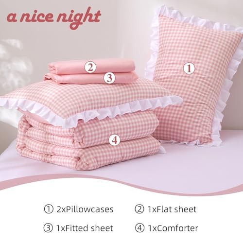 Comforter Size,Ruffle Comforter for Dorm Room Essentials for Twin Pink