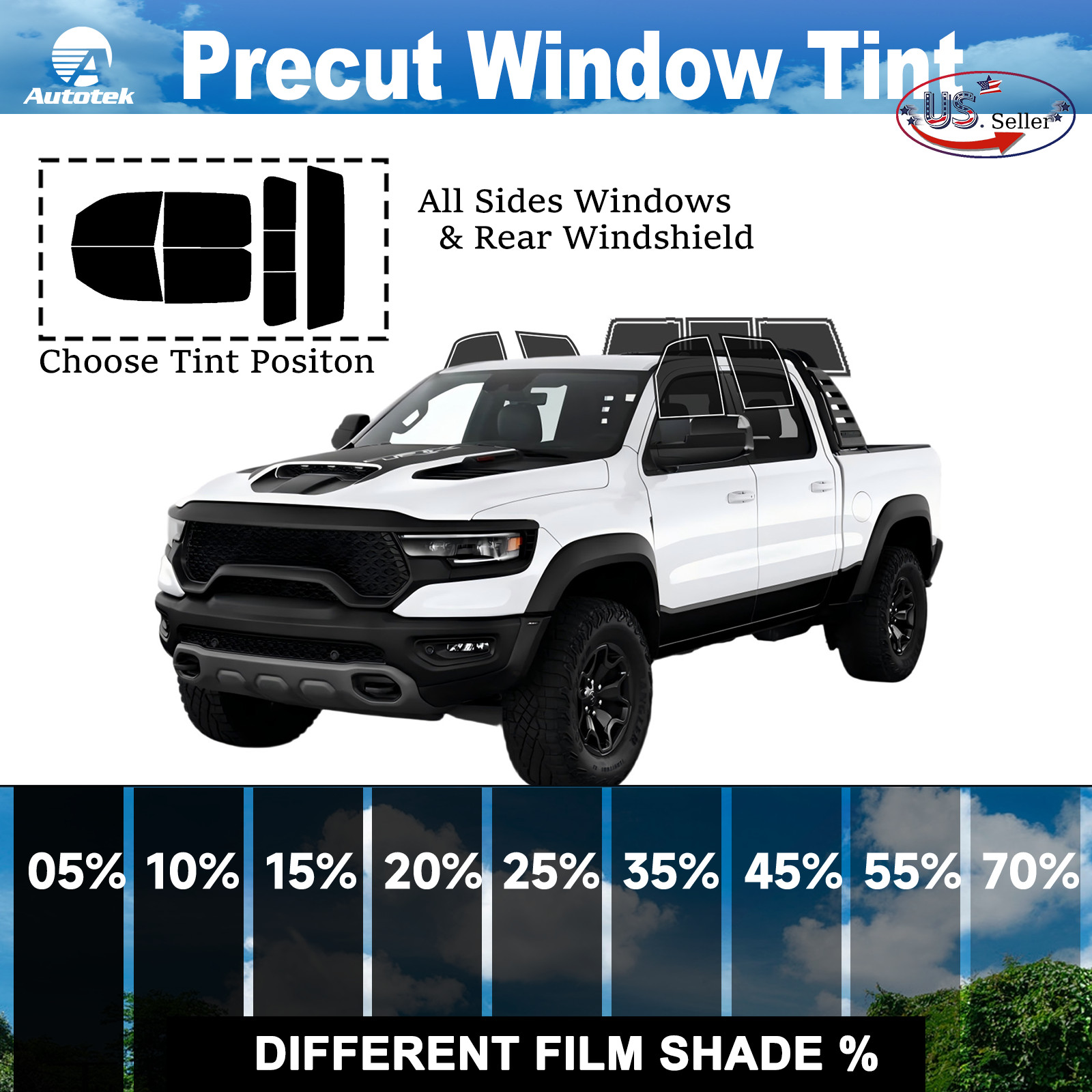 Computerized Custom PreCut 2Ply Window Tint Film Kit For ALL RAM 1500 Crew Cab