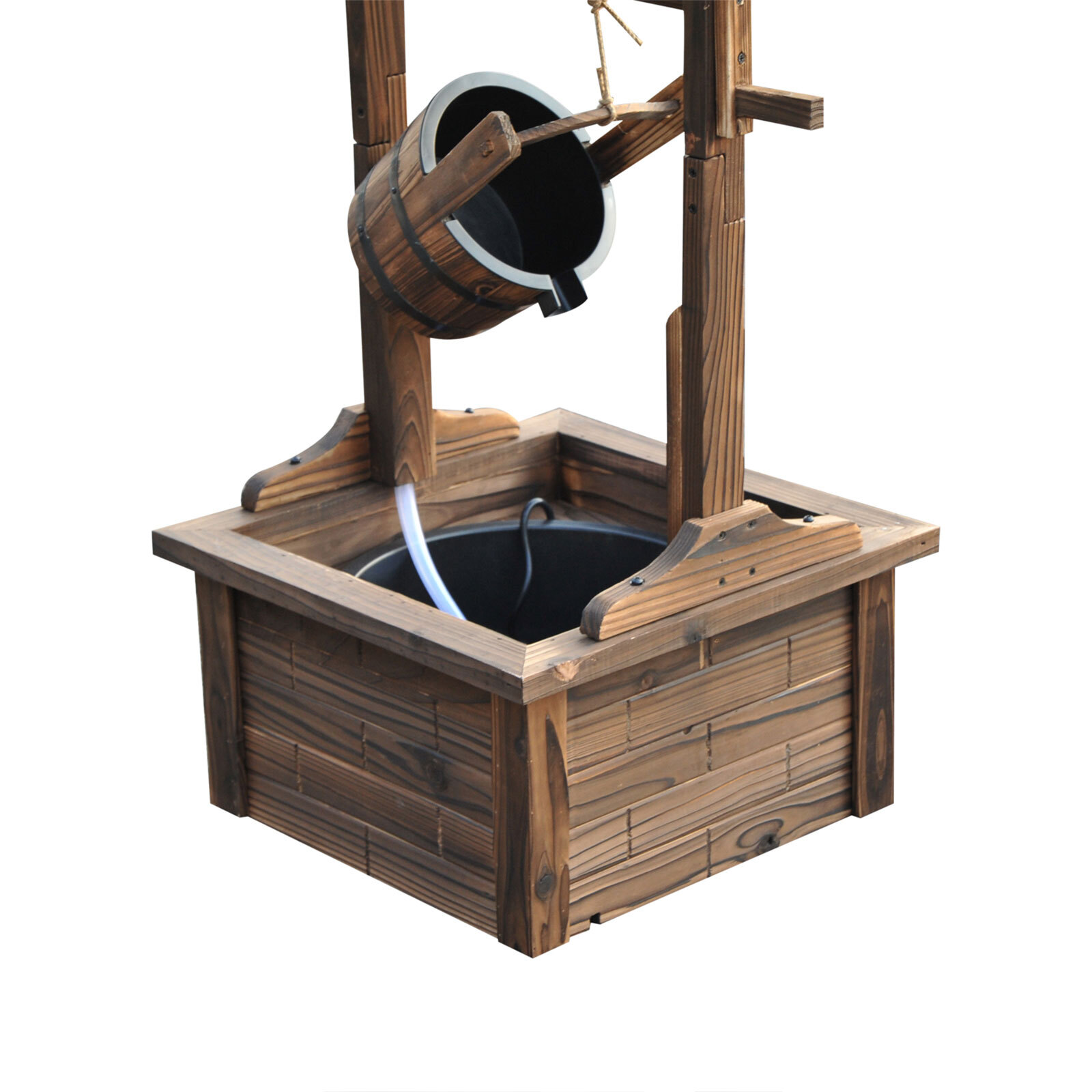 Wishing Well Wooden Outdoor Electric Water Fountain Backyard Decorative w/Pump