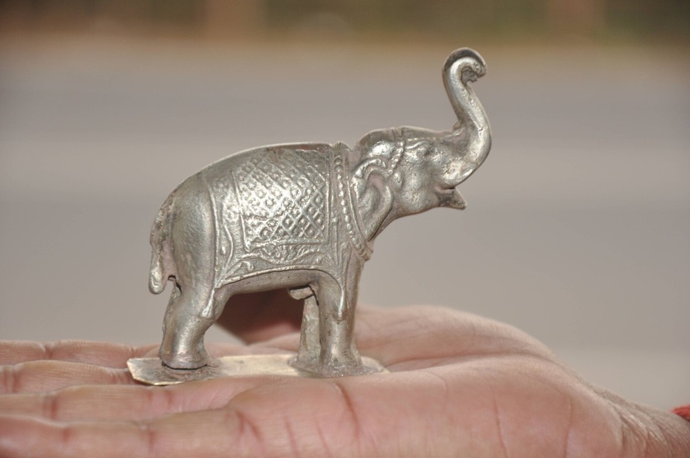 Vintage Inlay Engraved Elephant Solid Decorative Figurine , Nice Patina