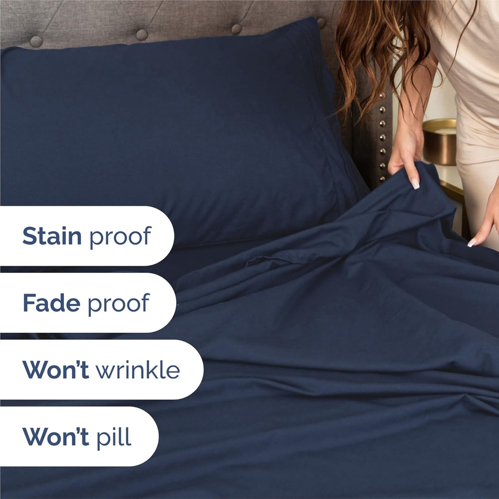 Navy Blue Split King Bed Sheets Set - 4 & 6 Piece Bundle by