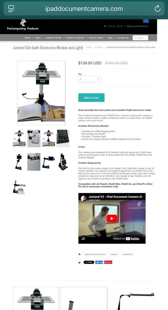 ProComputing Corp. Justand V2e 99600 Adjustable iPad or Tablet Table Top Stand