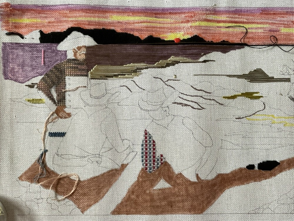 Elsa M Parrish Lone Rider Needlepoint Kit 18 Ct Canvas Some Stitching Started