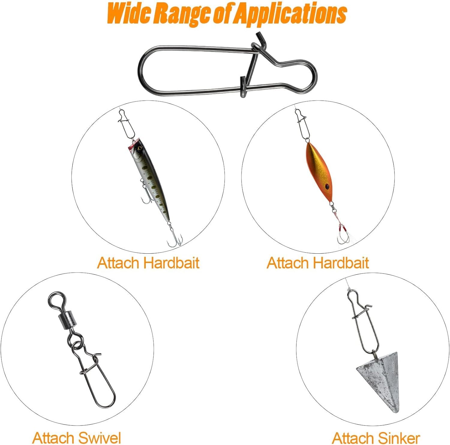 100PCS Fishing Snaps Fastlock Clips Lures Barrel Swivels 00#-6# Stainless Steel