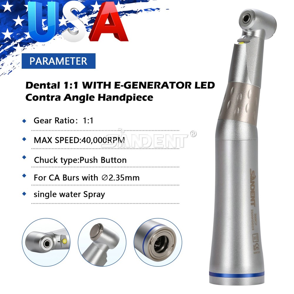 Dental 1:1 Contra Angle E-generator LED Internal Way Low Speed Handpiece E-type
