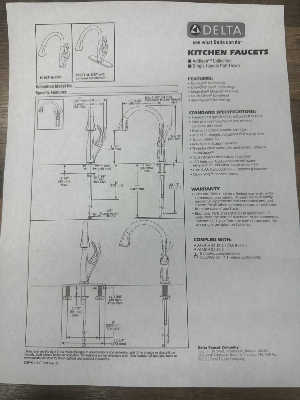 Delta Addison Kitchen Faucet With Touch2o And ShieldSpray Technology-9192T-DST