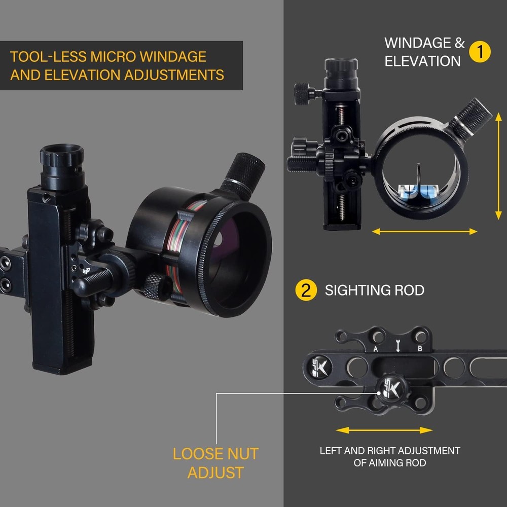 Compound Bow Sight Single or Five Pin with Scope Right Hand