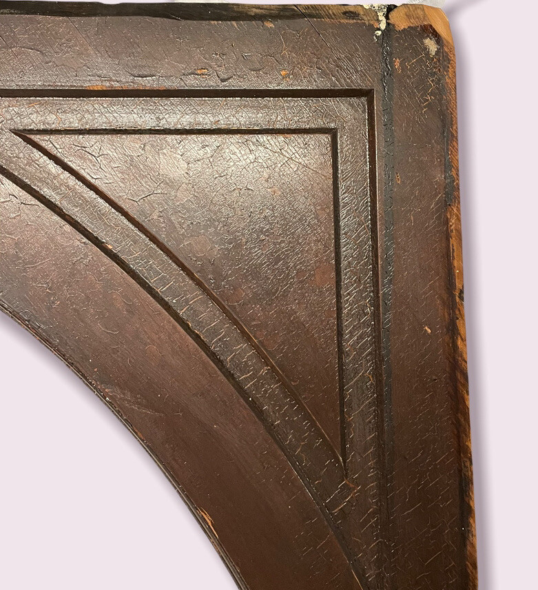 Antique Large Gothic Victorian Arch Solid Oak Raised Panel Window 46.75” X 44.5”