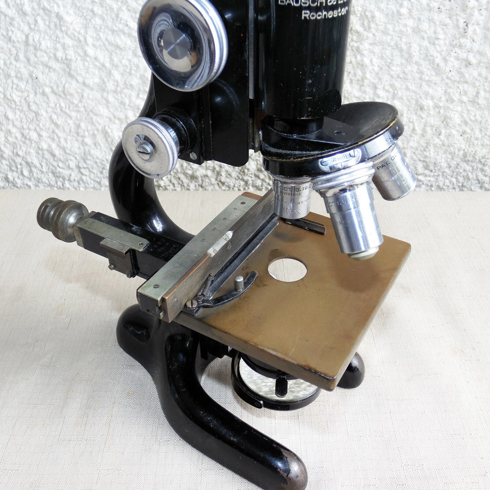 ANTIQUE BAUSCH & LOMB ROCHESTER NY MICROSCOPE CAST IRON FRAME