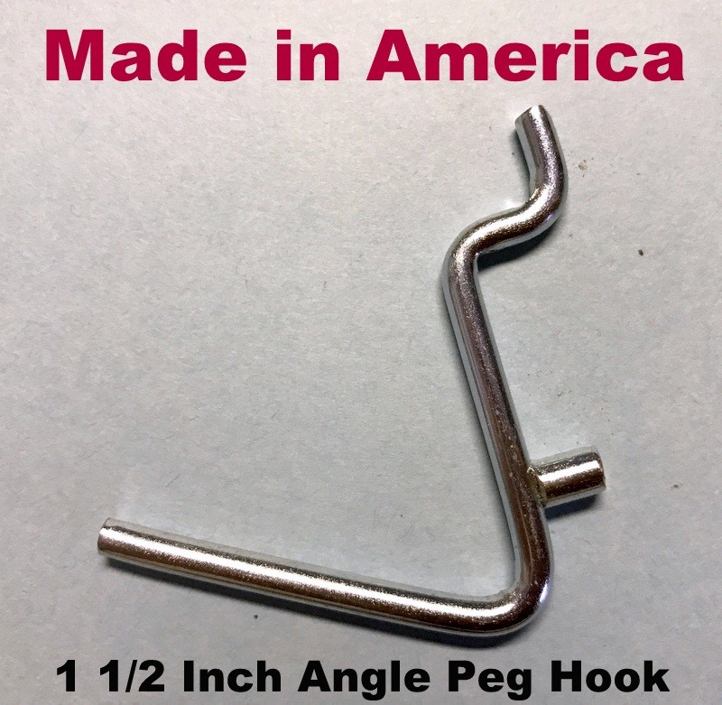 (10 PACK) Angle 1 1/2". All Metal Peg Hooks For 1/8 & 1/4 Inch Pegboard (USA)