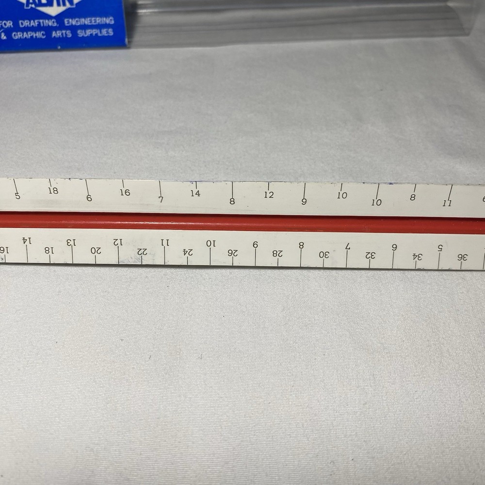 Alvin 244B Drafting Engineer Scale 12” Triangular Ruler W/Case Bamboo Japan Used