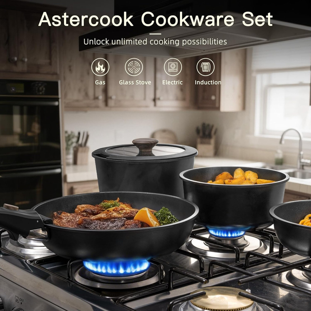 21PCS Nonstick Ceramic Cookware Set Removable Handle Stackable Induction
