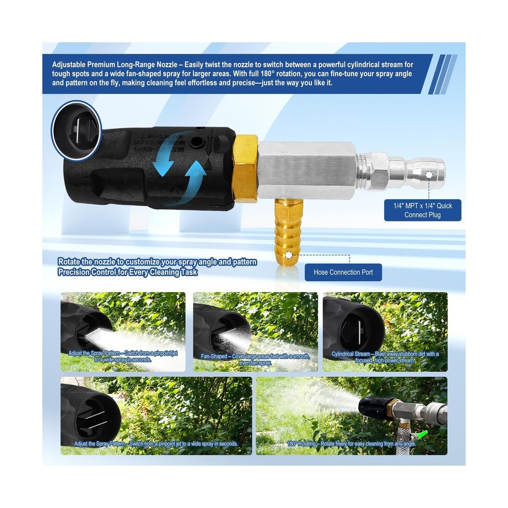 Adjustable Long Range Nozzle for Pressure Washer, Downstream Injection Spray ...