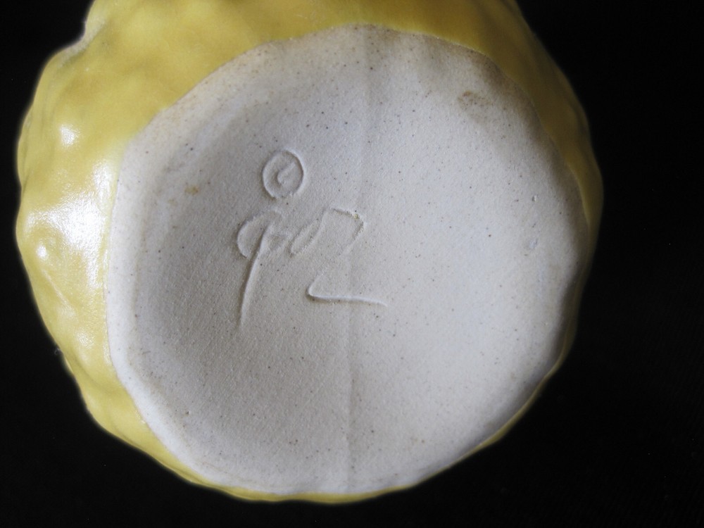 6.5" Ceramic Yellow Gourd Vase - Signed - Repaired Chip