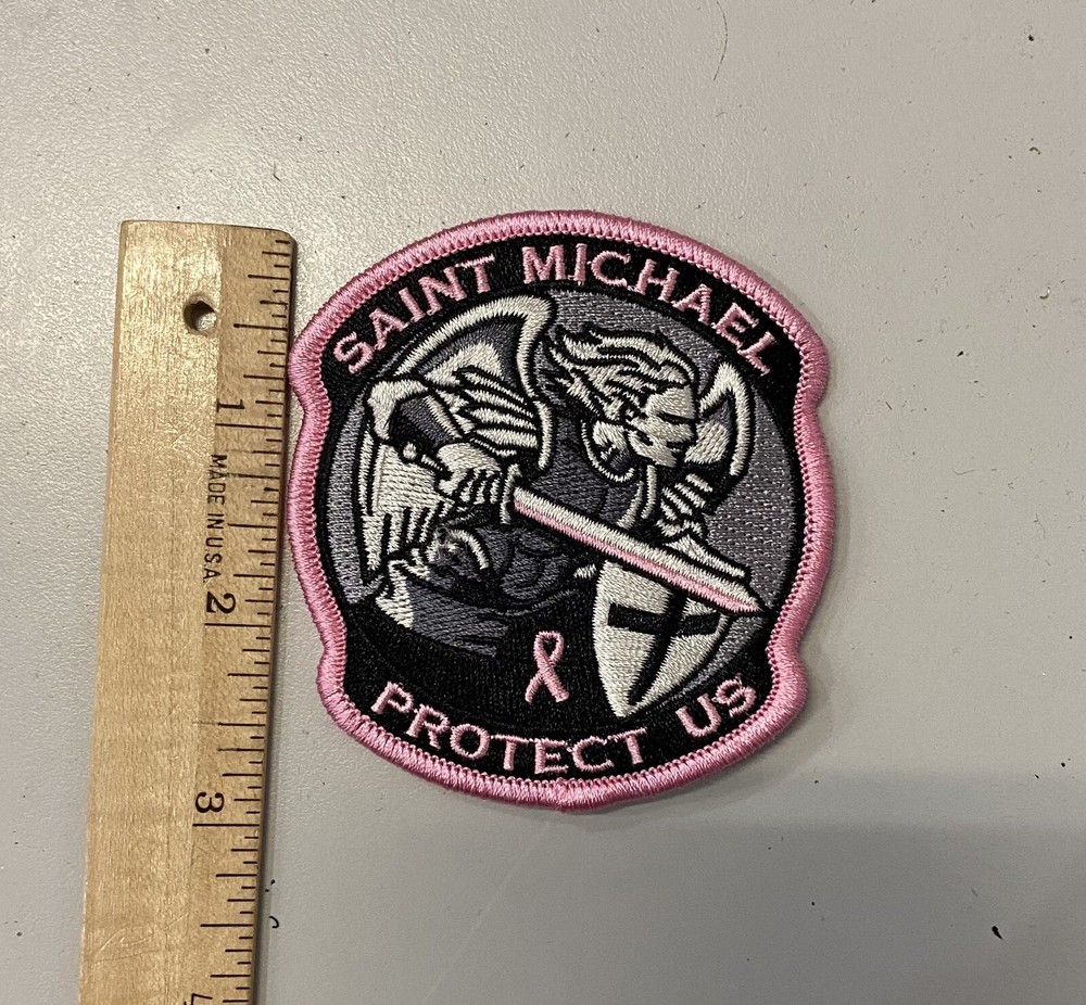 Saint Michael Protect Us Patch Pink Ribbon