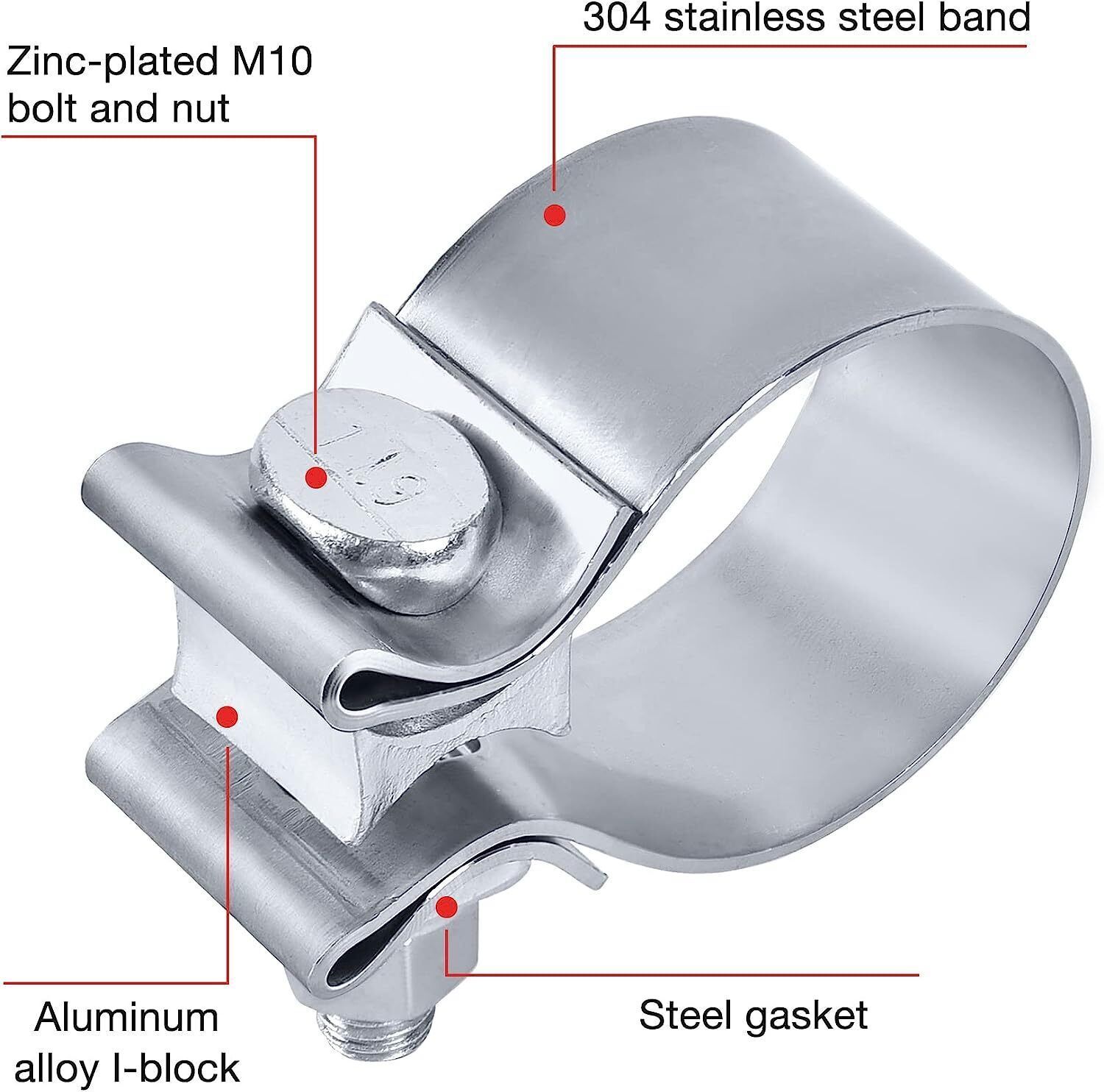 2PCS 2" Inch Narrow Band Exhaust Clamp Lap Joint T409 Stainless Steel 2 in