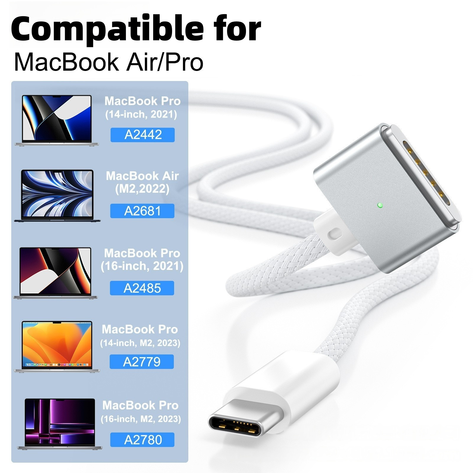 OEM Apple USB-C to MagSafe 3 Cable (2 m) Silver 140W For MacBook 16''