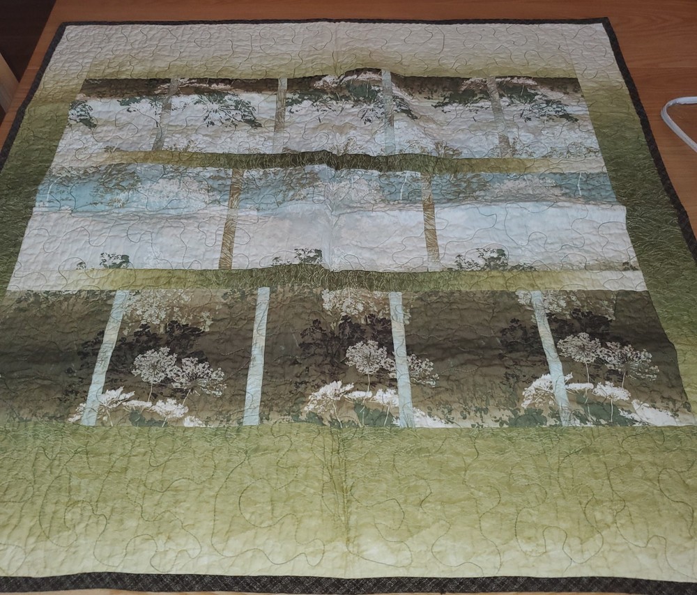 Handmade Earthy- Colored Patterned Lap Quilt, Machine-Quilted