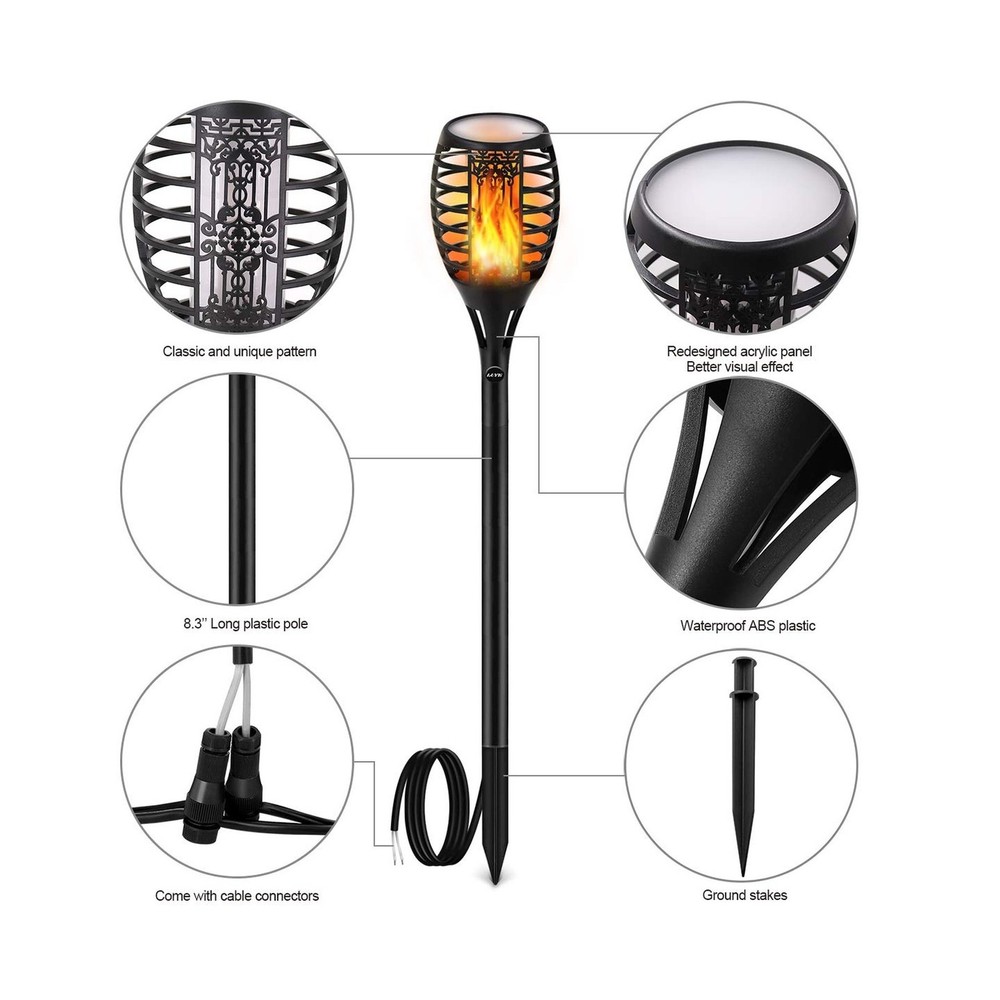 LUYE Low Voltage Torch Landscape Lights Wired Flickering Flames Torches Pathw...