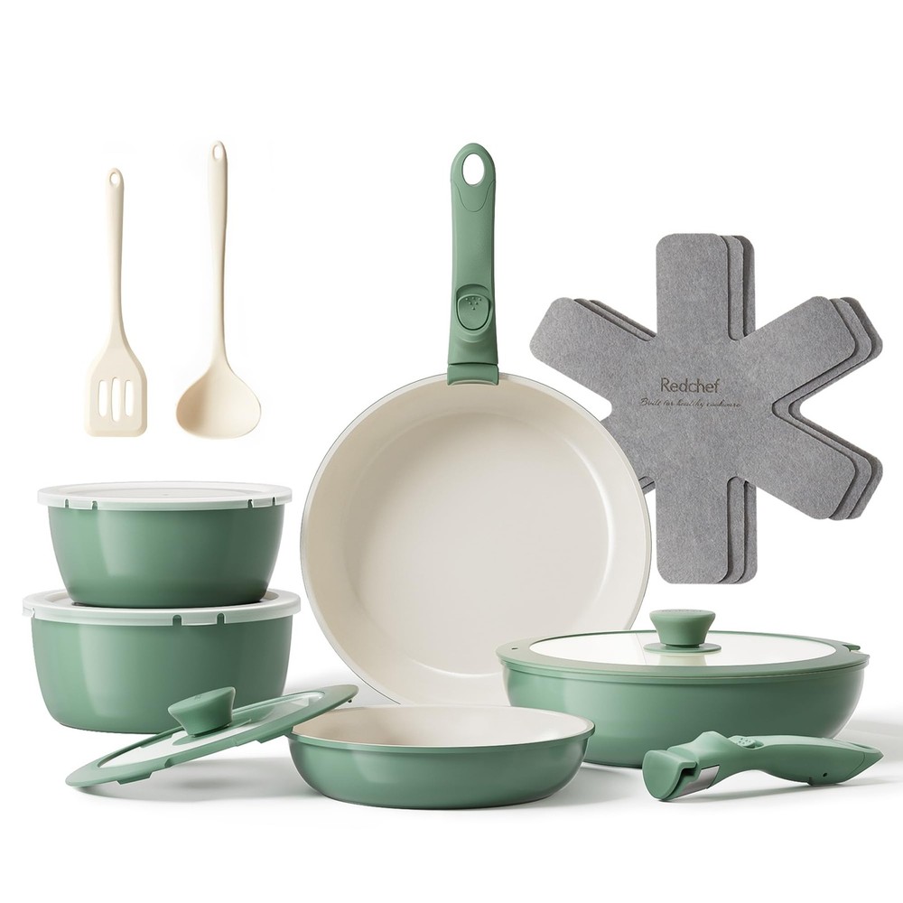 Redchef 16pcs Ceramic Pots and Pans Set Non Stick, Nonstick Ceramic Cookware ...