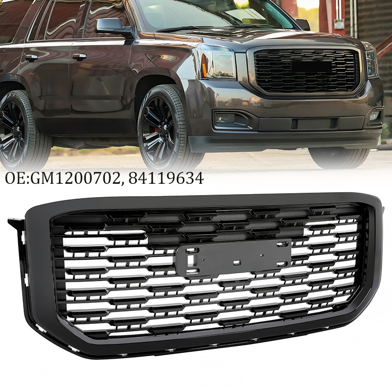 For GMC Yukon Denali Style 2015-2020 22936421 Front Upper Grille Gloss Black ABS