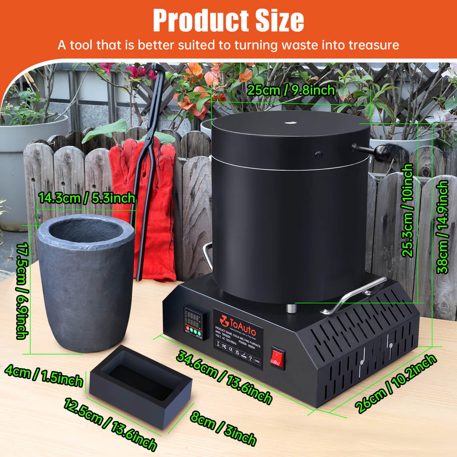 TOAUTO 8KG Electric Aluminum Melting Furnace 1800W Smelter Temperature Control