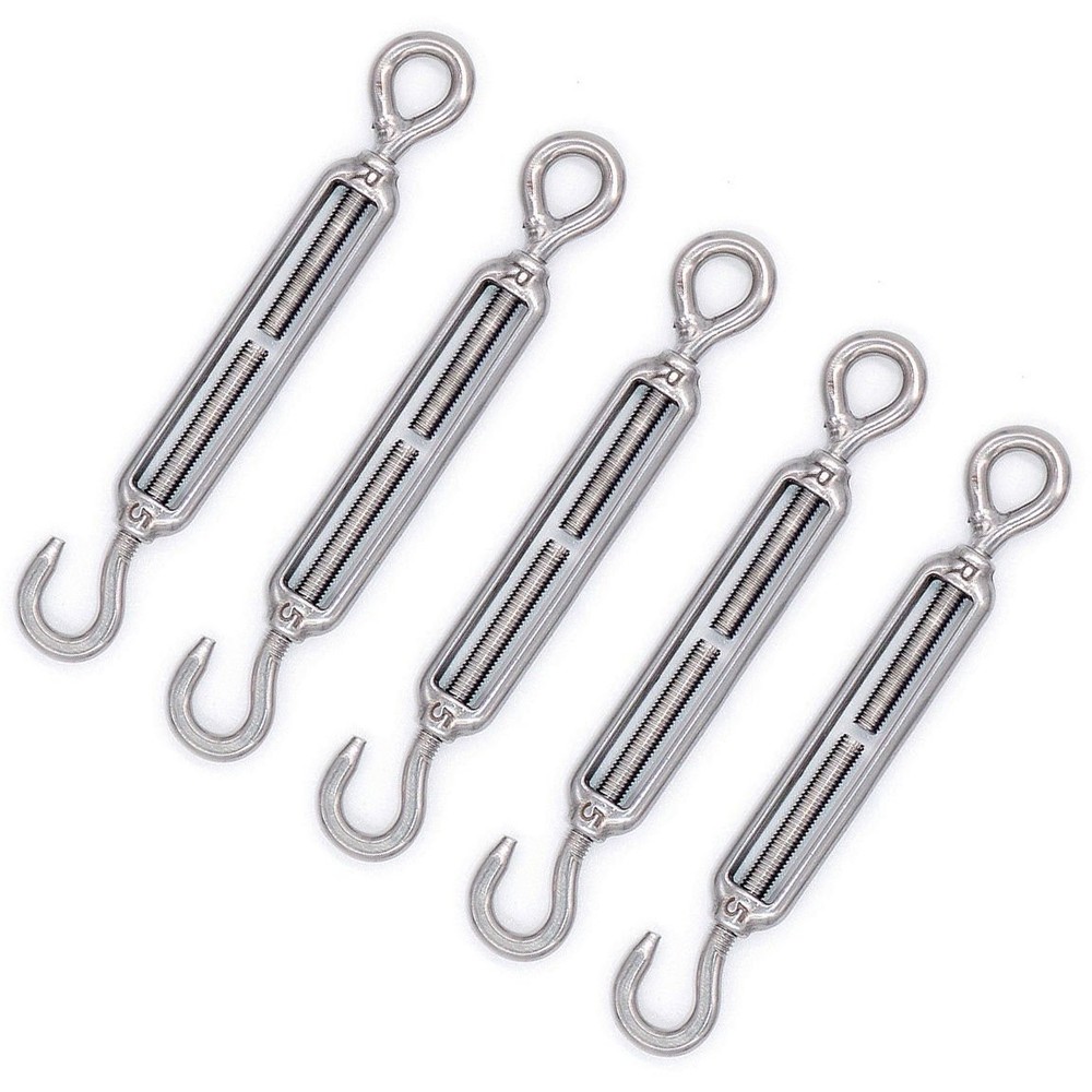 Precision-Crafted 5pcs Stainless Steel Turnbuckles - Adjustable Hook & Eye Set